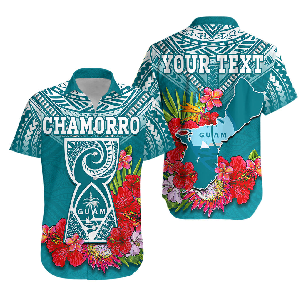 Custom Personalised Guam Chamorro Hawaiian Shirt Guaman Latte Stone Tropical Flowers Turquoise Version