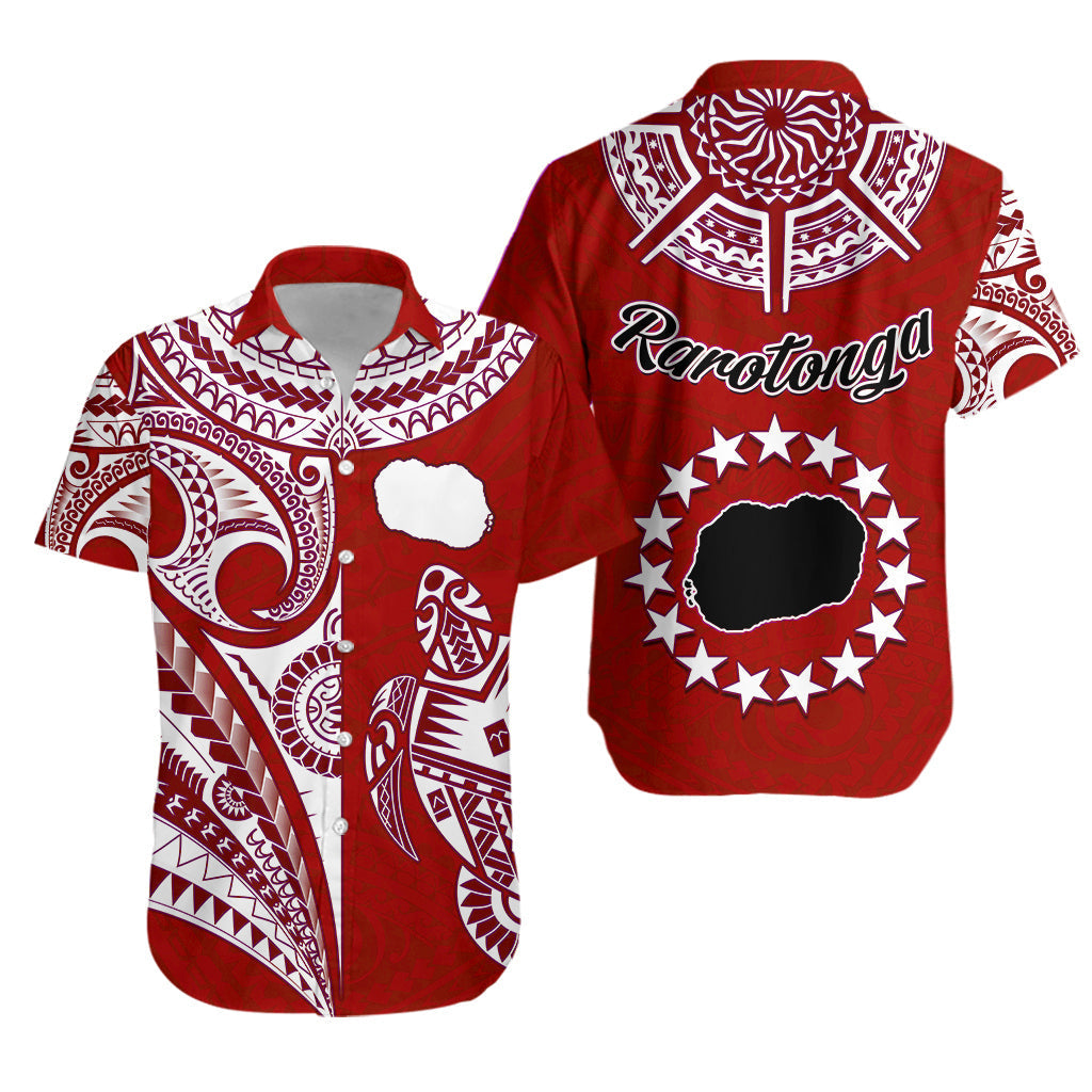 Rarotonga Cook Islands Hawaiian Shirt Turtle and Map Style Red
