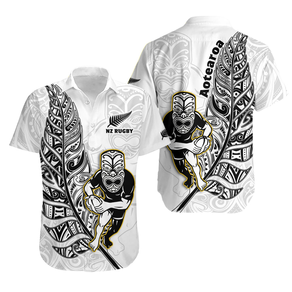 New Zealand Silver Fern Rugby Hawaiian Shirt All Black Maori Version White