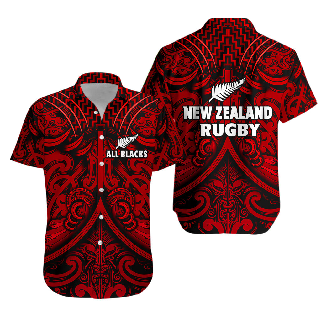 New Zealand Silver Fern Rugby Hawaiian Shirt All Black Red NZ Maori Pattern