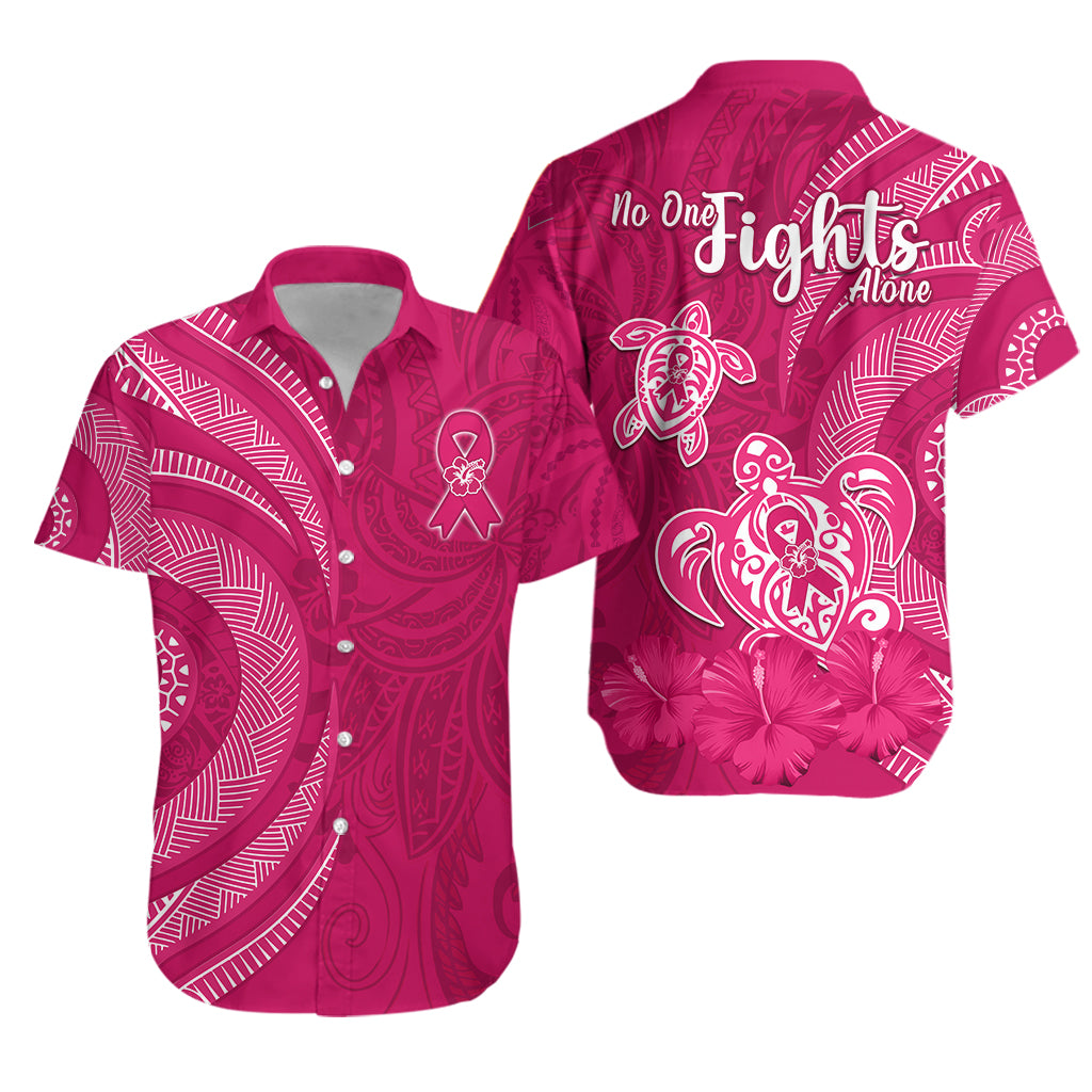Breast Cancer Awareness Hawaiian Shirt Hibiscus Polynesian No One Fights Alone