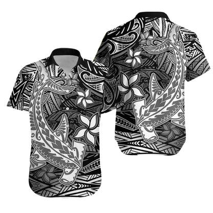 Hawaii Matching Outfits For Couples Polynesian Combo Dress And Hawaiian Shirt Black Hawaiian Tribal Hammerhead Shark