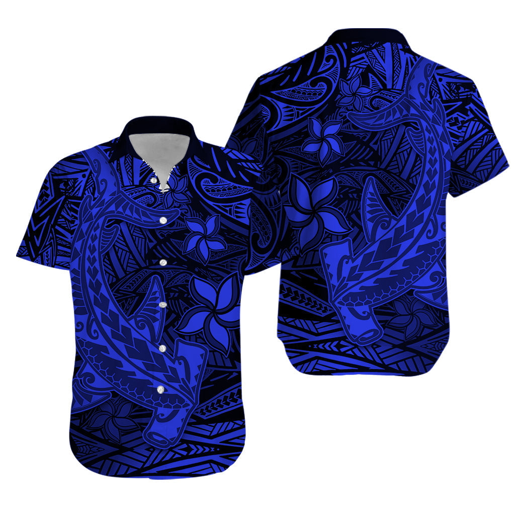 Polynesian Hawaiian Shirt Blue Hawaiian Tribal Hammerhead Shark