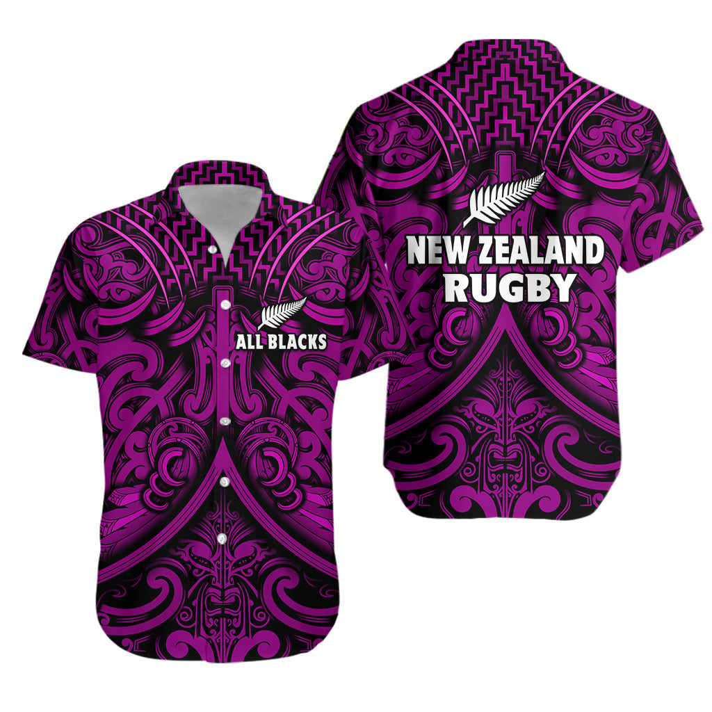 New Zealand Silver Fern Rugby Hawaiian Shirt All Black Purple NZ Maori Pattern