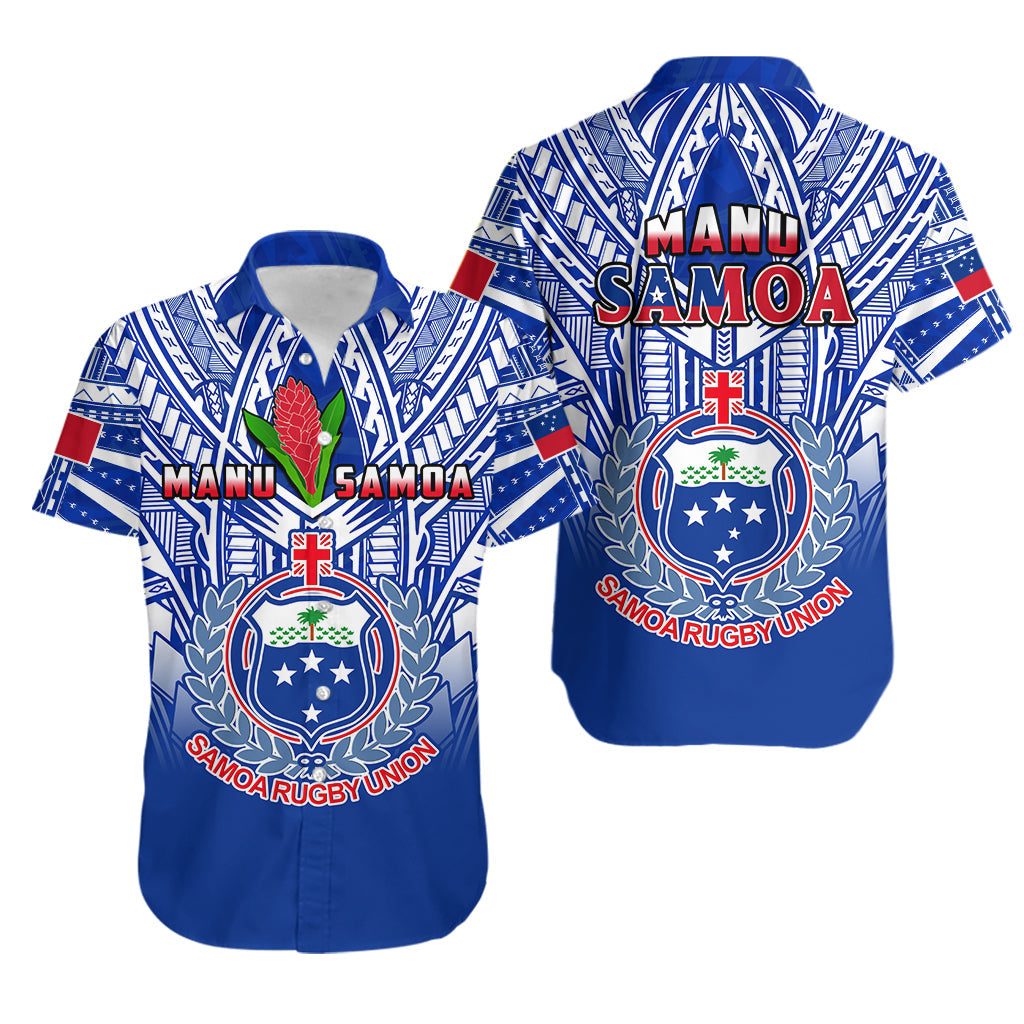 Samoa Rugby Hawaiian Shirt Manu Samoa 7s Ginger Blue Polynesian