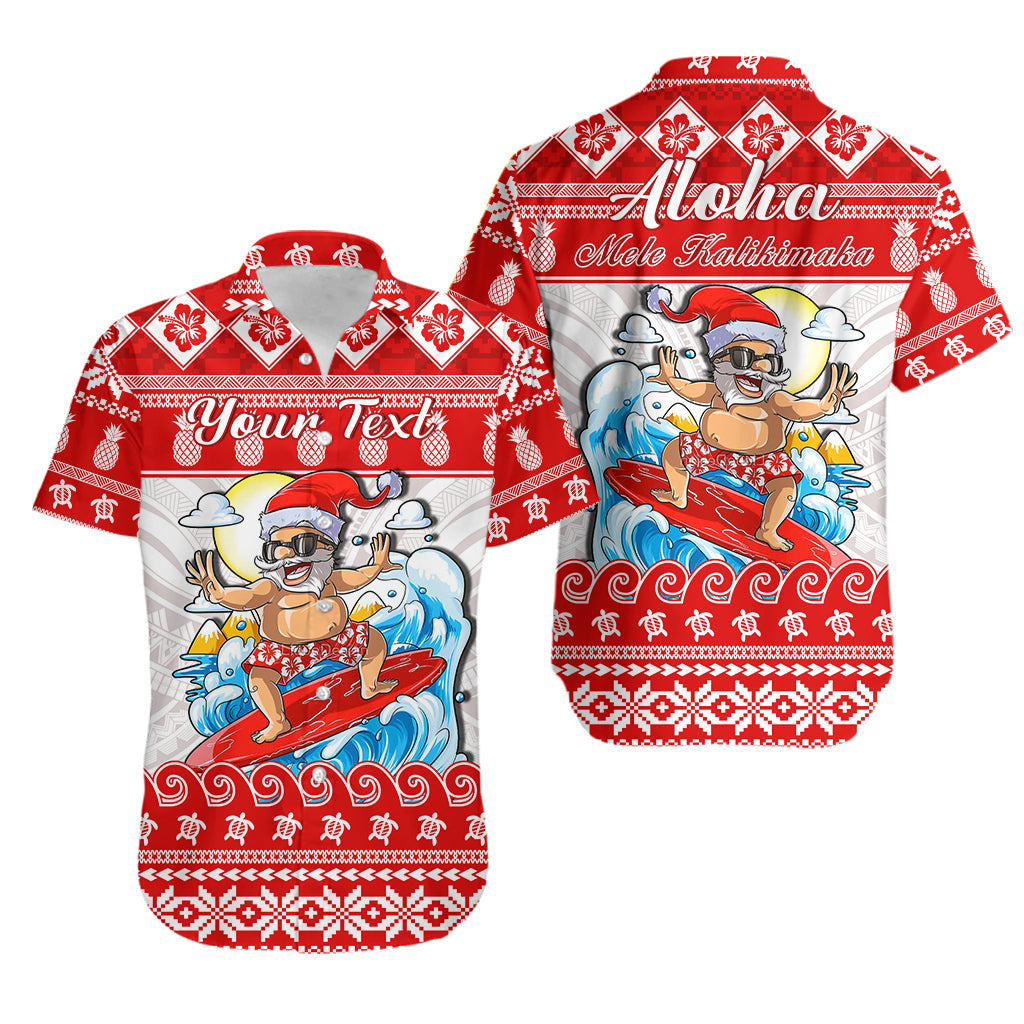 Custom Personalised Hawaii Christmas Hawaiian Shirt Surfing Santa Mele Kalikimaka Polynesian