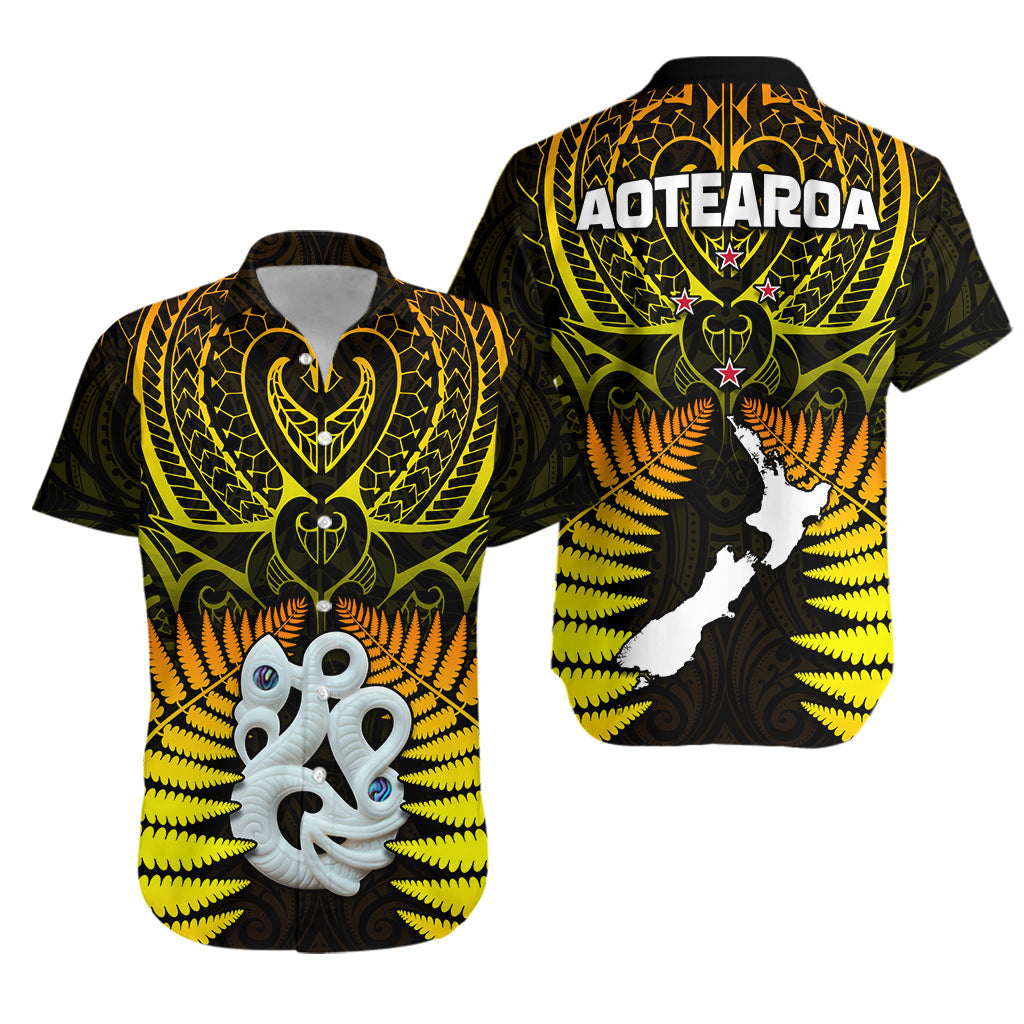 Aotearoa Fern Hawaiian Shirt New Zealand Hei Tiki Gold Style