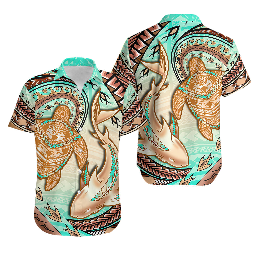 Hawaii Hawaiian Shirt Polynesian Shark And Sea Turtle Dreamy Turquoise Artsy