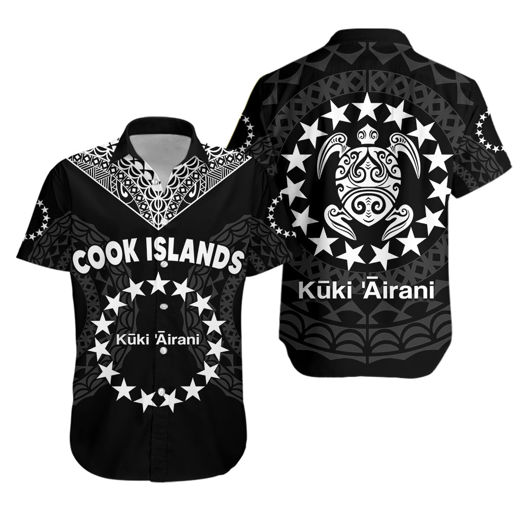 Cook Islands Hawaiian Shirt Circle Pattern Mix Sea Turtle Black Version