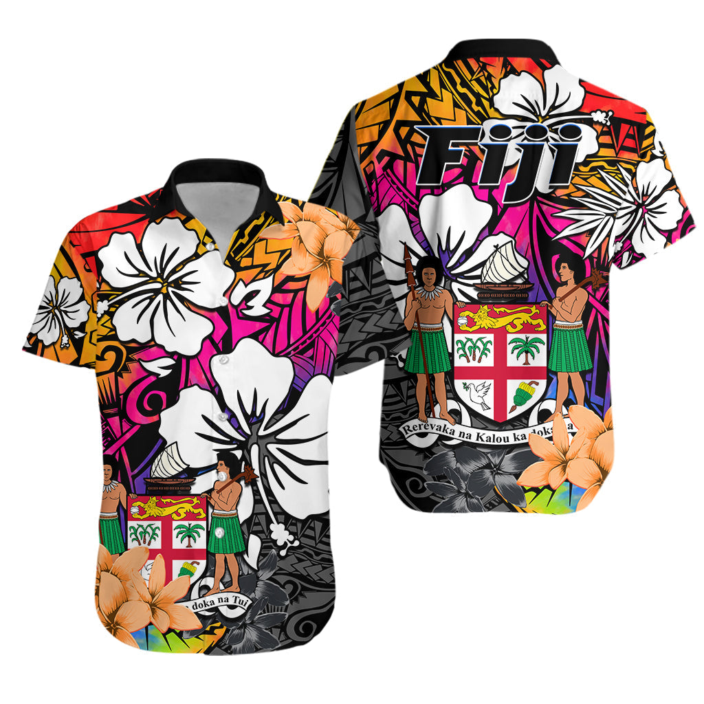 Fiji Tie Dye Hawaiian Shirt Polynesian Tribal Creative Tropical Flowers