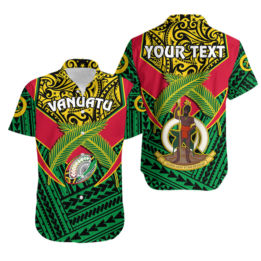 Custom Personalised Vanuatu Rugby Hawaiian Shirt Coat Of Arms Polynesian Pattern