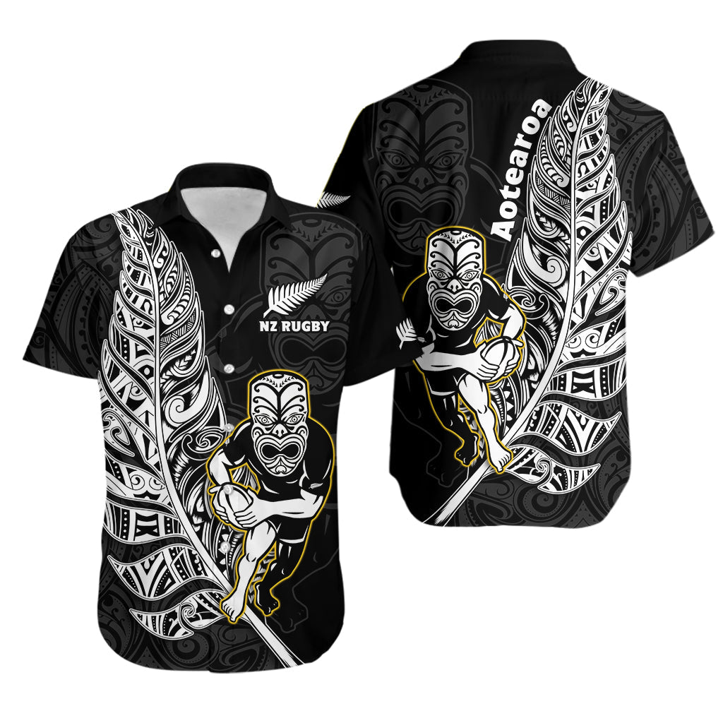 New Zealand Silver Fern Rugby Hawaiian Shirt All Black Maori Version Black