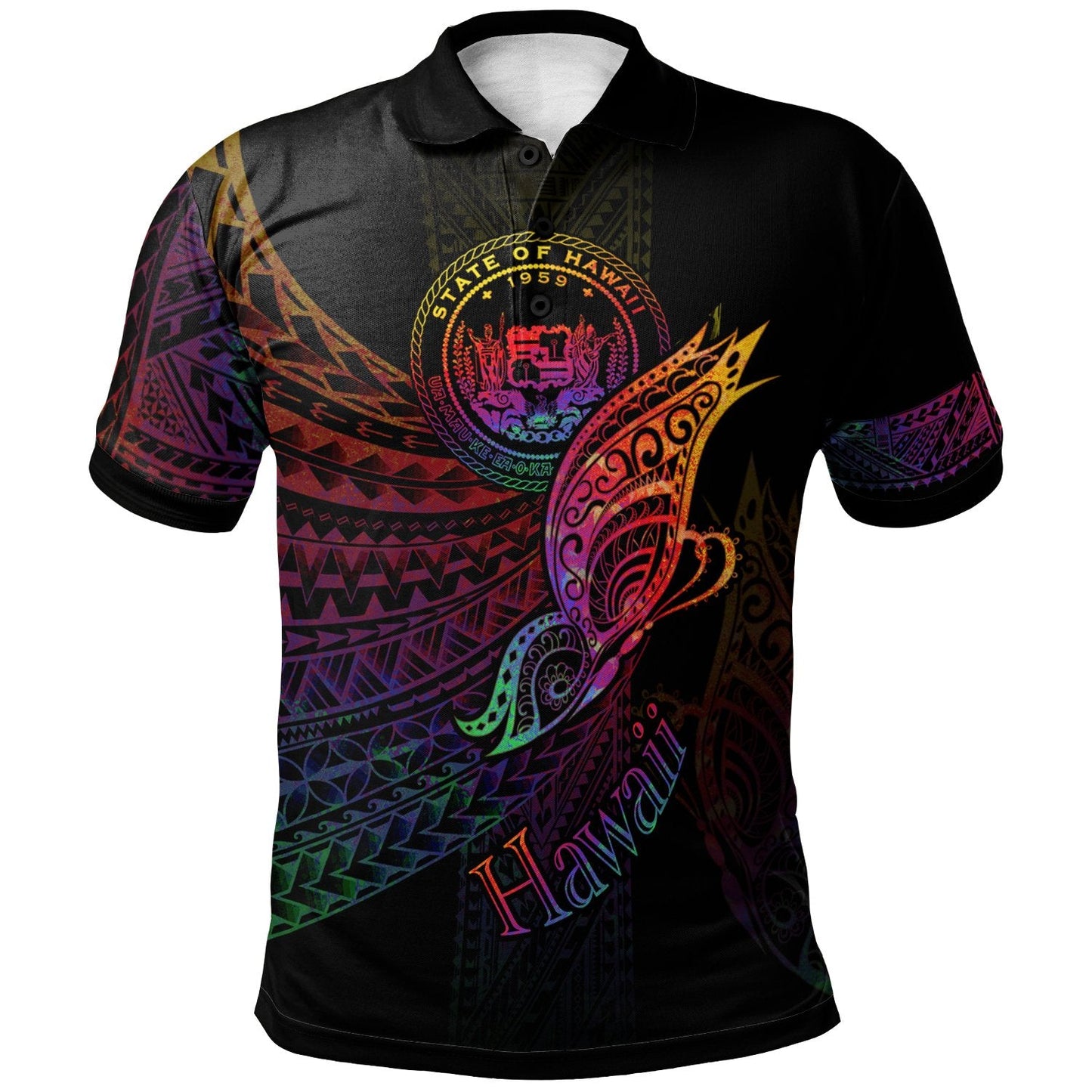 Hawaii Polo Shirt - Butterfly Polynesian Style