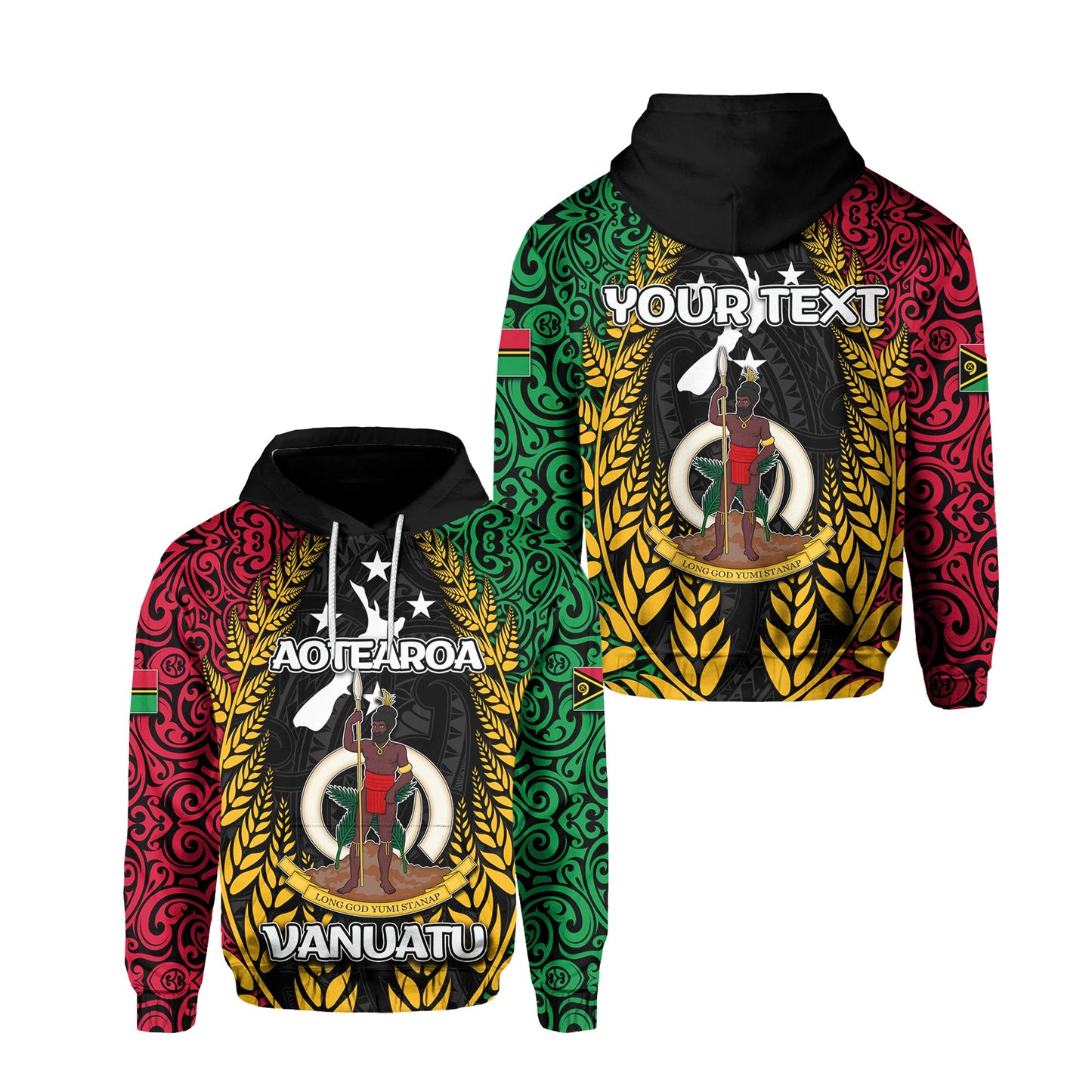 ( Personalised) Vanuatu All Over Hoodie Mix Maori Aotearoa