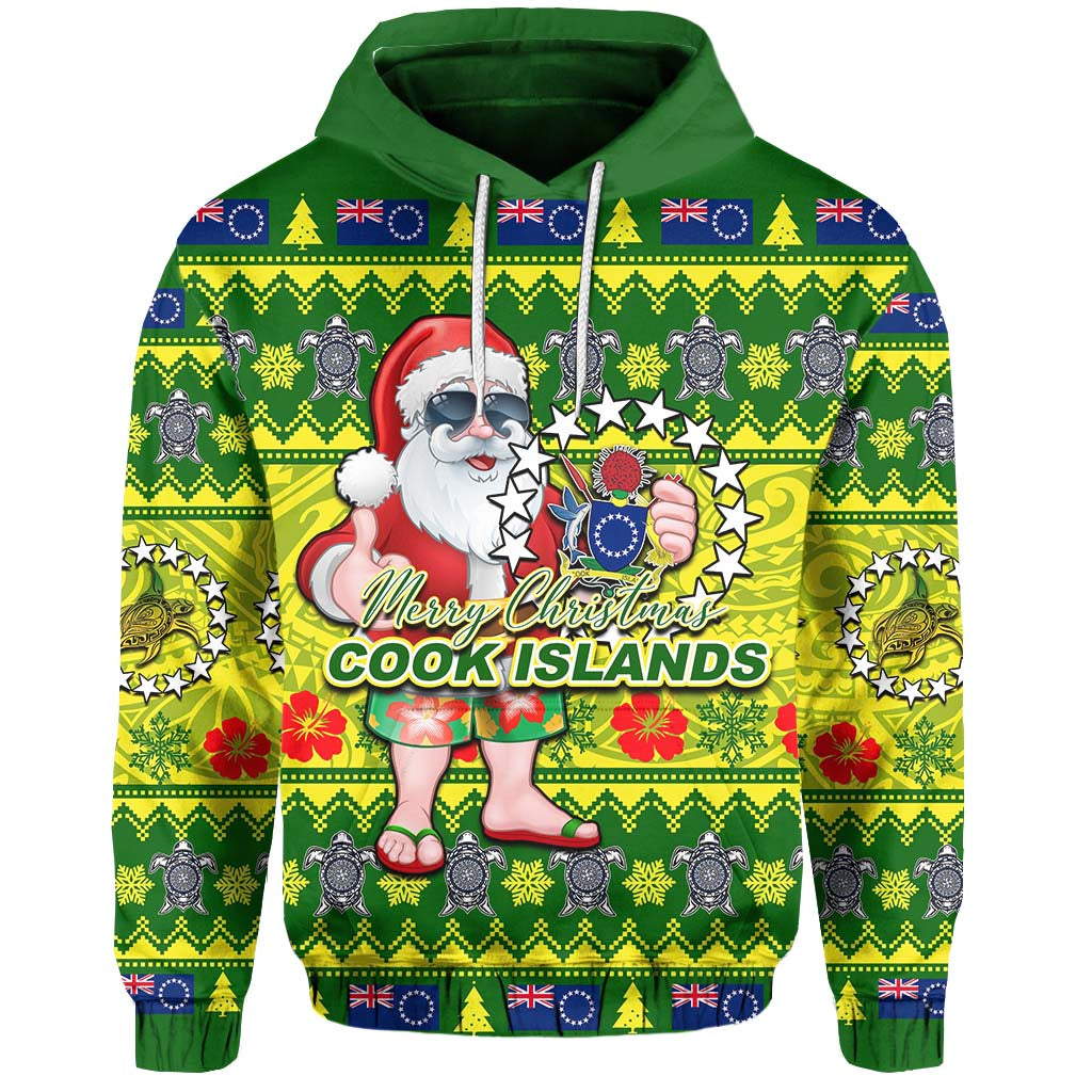 Cook Islands Christmas Hoodie Cool Santa Claus