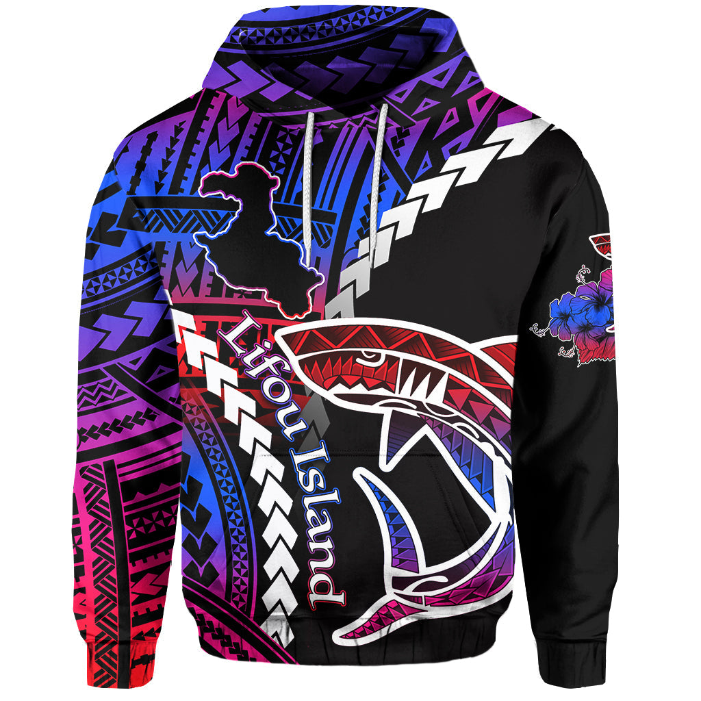 Lifou Island Hoodie Shark Polynesian Flowers Pattern Hoodie