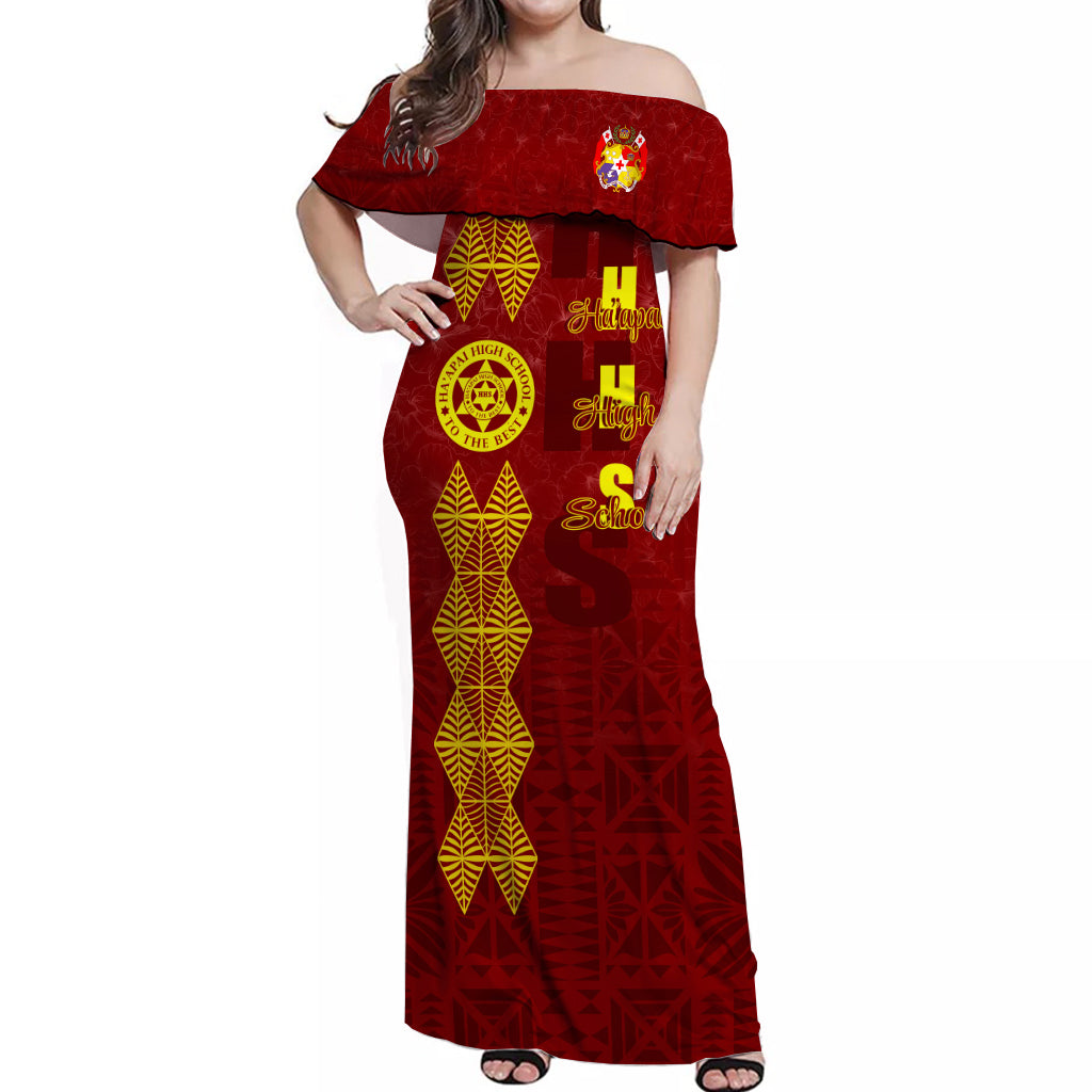 Tonga Ha'apai High School Hibiscus Off Shoulder Long Dress HHS Old Girls