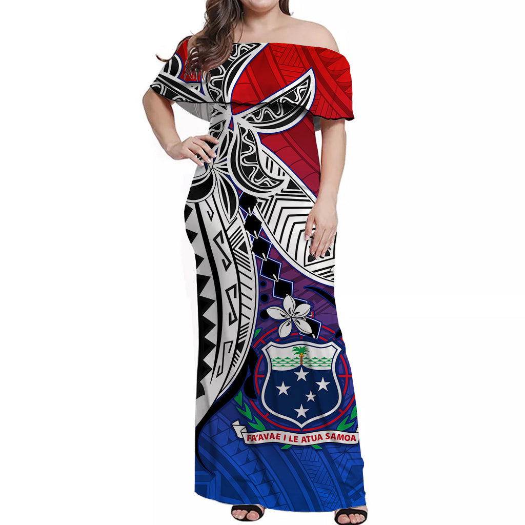 Samoa Off Shoulder Long Dress Hibiscus Flowers Style Speical