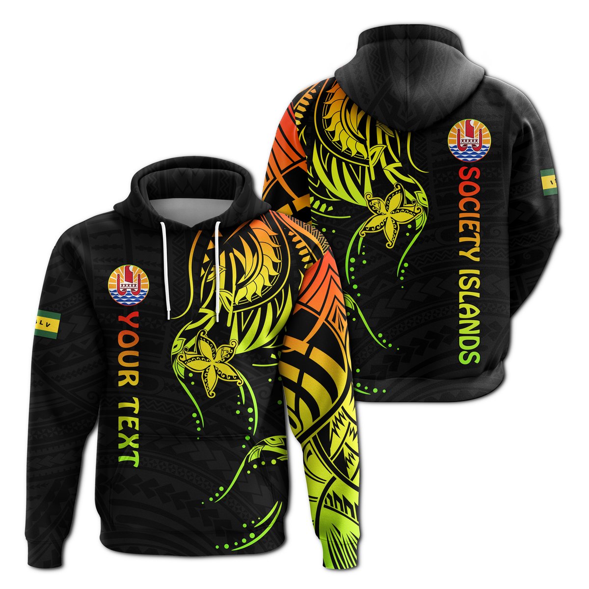 ( Personalised) Society Islands Hoodie Mix Pattern Leeward Islands French Polynesia