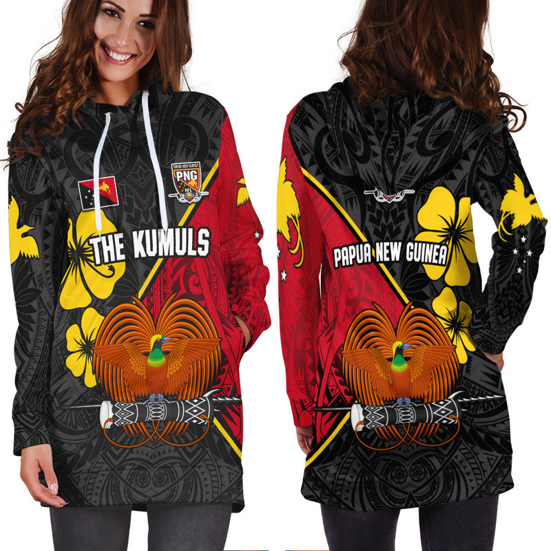 The Kumuls PNG Hoodie Dress Papua New Guinea Polynesian Dynamic Style Black