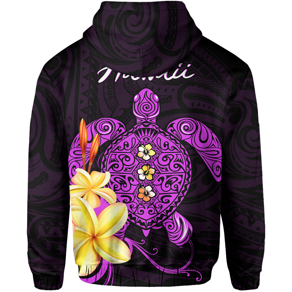 Hawaii Turtle Zip Hoodie Hawaiian Flowers Version Purple Elegant