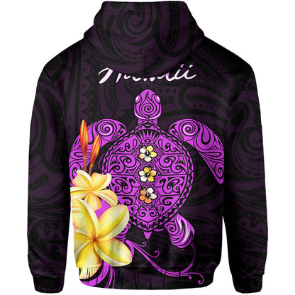 Hawaii Turtle Zip Hoodie Hawaiian Flowers Version Purple Elegant