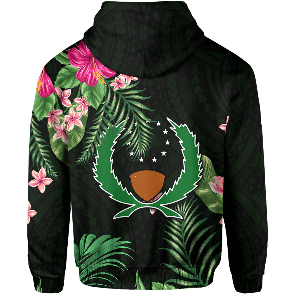 ( Personalised) Pohnpei Micronesia Green Hoodie Tropical Flowers