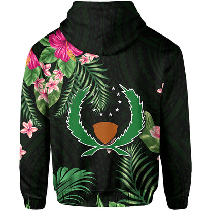 Pohnpei Micronesia Green Hoodie Tropical Flowers