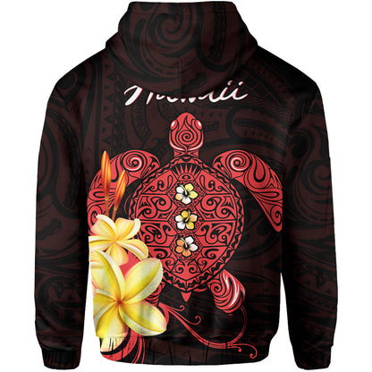 Hawaii Turtle Zip Hoodie Hawaiian Flowers Version Red Elegant
