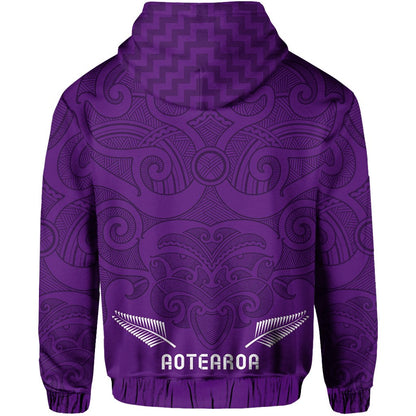 Maori 2021 Zip Hoodie Purple Aotearoa Tattoo
