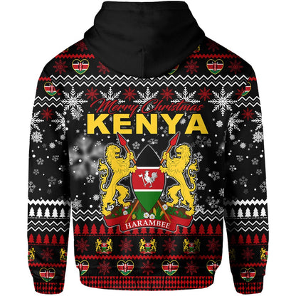 Kenya Christmas Zip Hoodie Shield Mix African Pattern