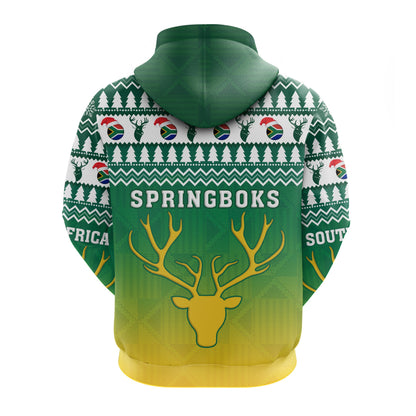 South Africa Rugby Christmas Zip Hoodie Proud Springboks