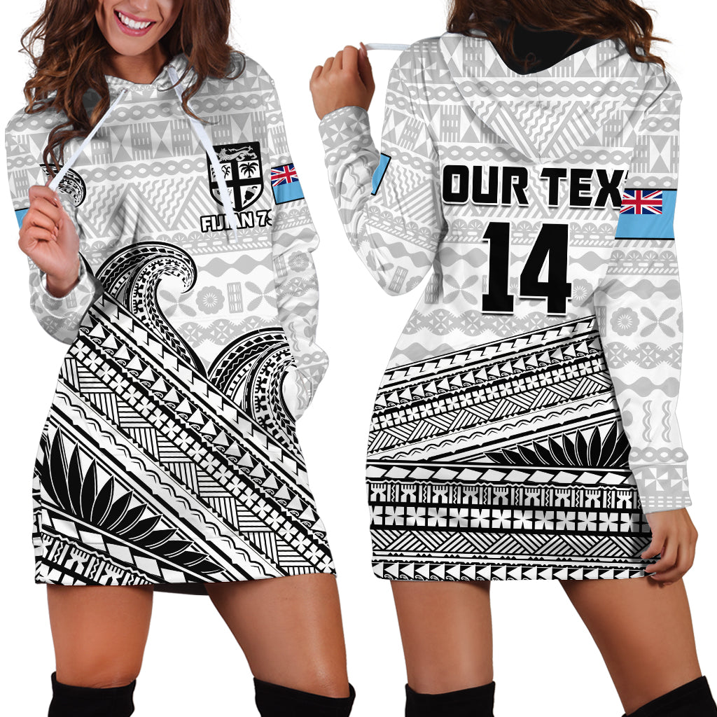 Custom Text And Number Fiji Sevens Rugby Hoodie Dress Fijian 7s Tapa Polynesian Art