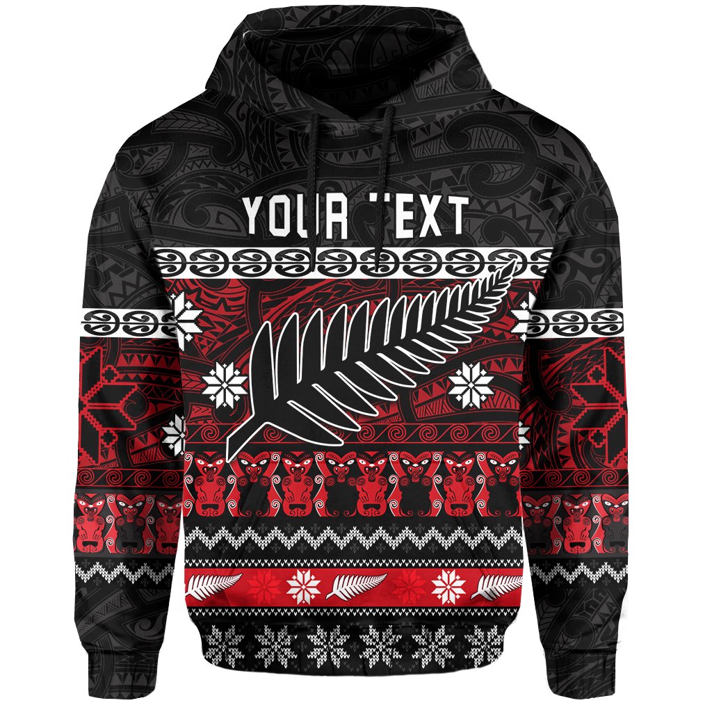 Custom Text New Zealand Silver Fern Christmas Hoodie Maori Meri Kirihimete