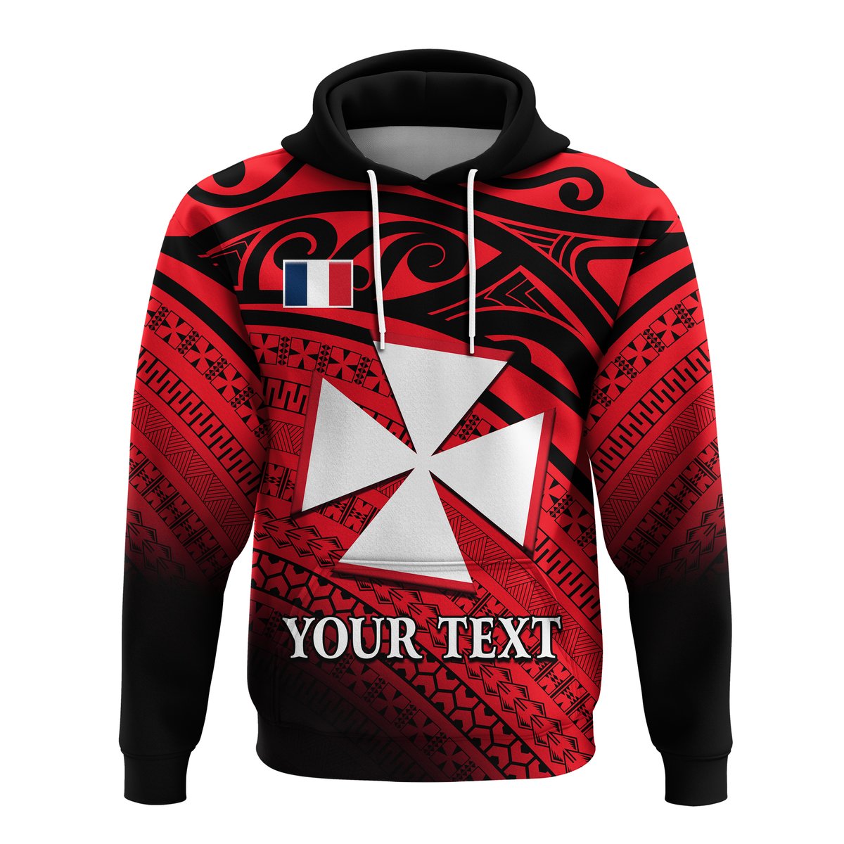 ( Personalised) Uvea Chiefdom Wallis et Futuna Hoodie Polynesian Pattern and Flag
