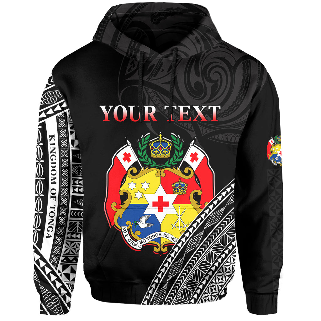 Custom Text Tonga Hoodie Tongan Pattern Blithesome Version Black