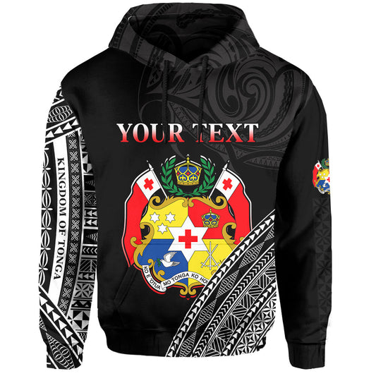Custom Text Tonga Hoodie Tongan Pattern Blithesome Version Black
