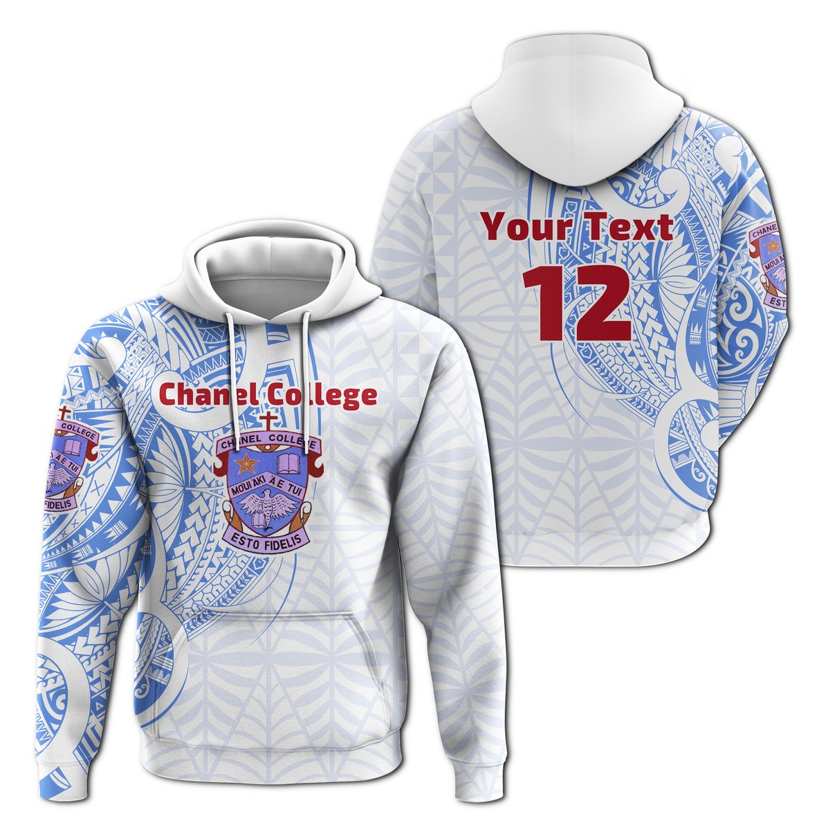 Custom Text  Chanel College Hoodie Polynesian Style White Unisex Zip Up Hoodie
