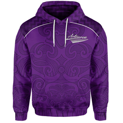 ( Personalised) Maori 2021 Hoodie Purple Aotearoa Tattoo Text and Number