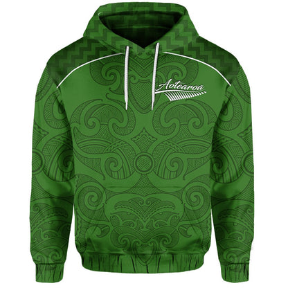 ( Personalised) Maori 2021 Hoodie Green Aotearoa Tattoo Text and Number