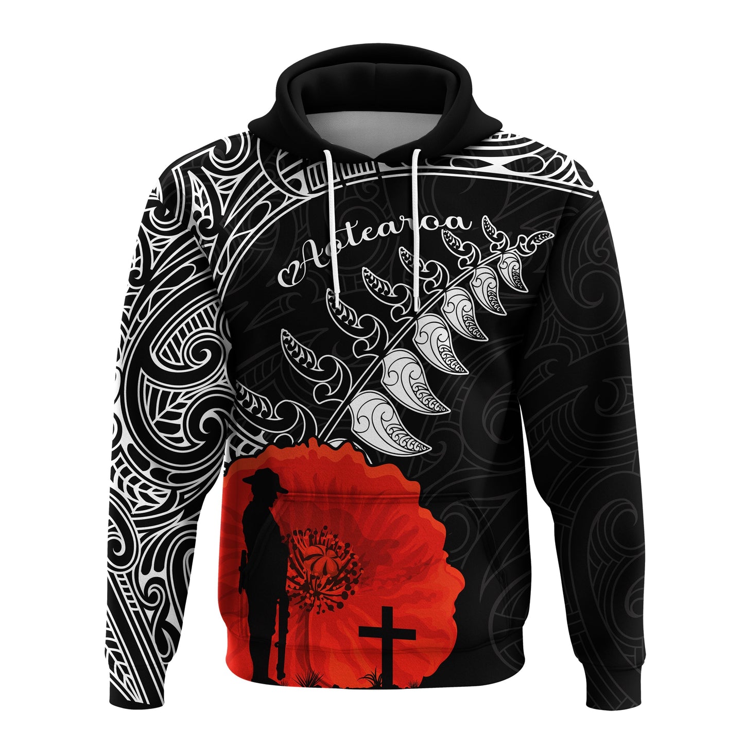 New Zealand Anzac 2022 Hoodie Maori Mix Fern Poppy