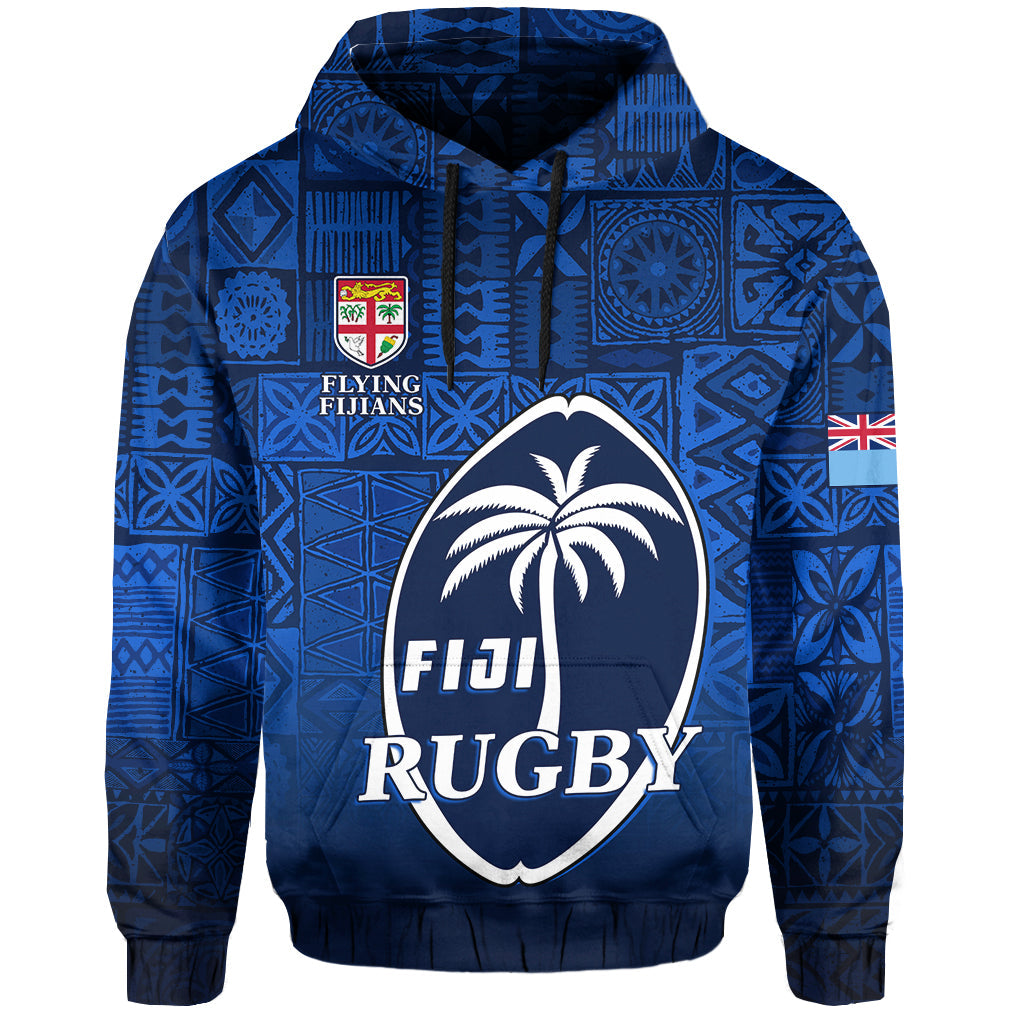 Fiji Rugby Hoodie Flying Fijians Blue Tapa Pattern