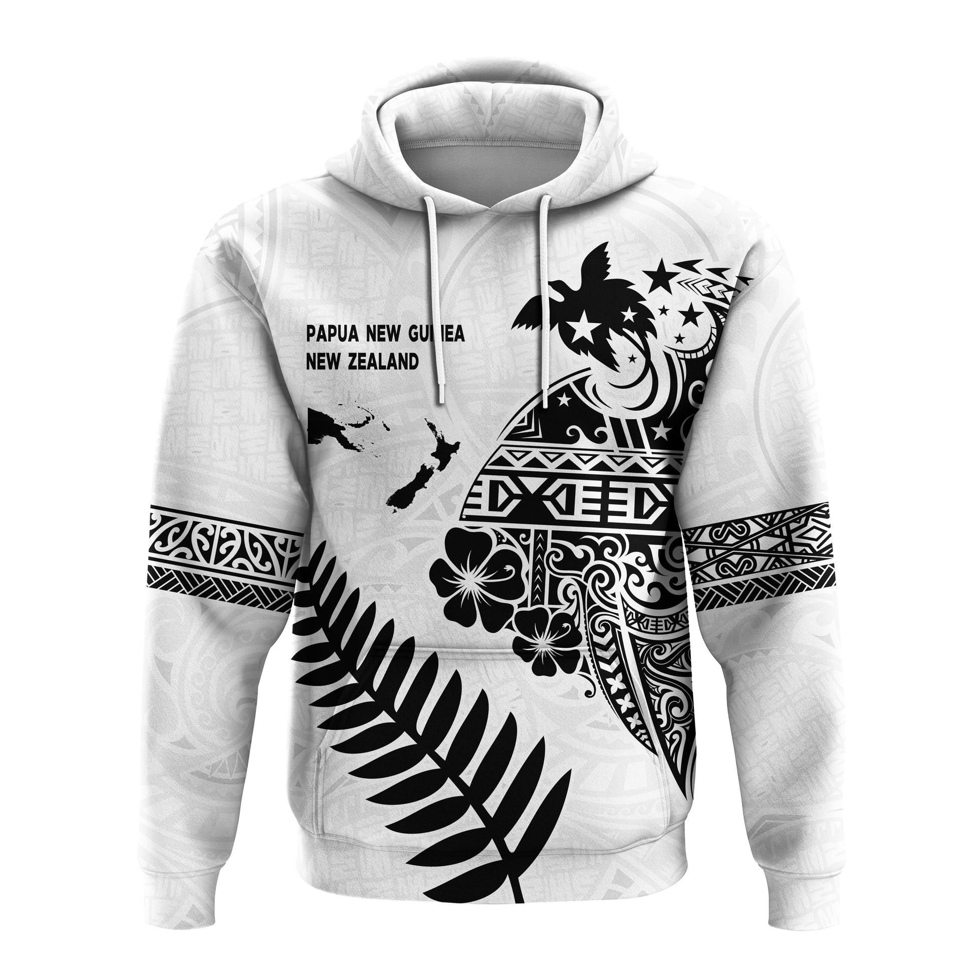 Papua New Guinea and New Zealand Hoodie White Maori Polynesian