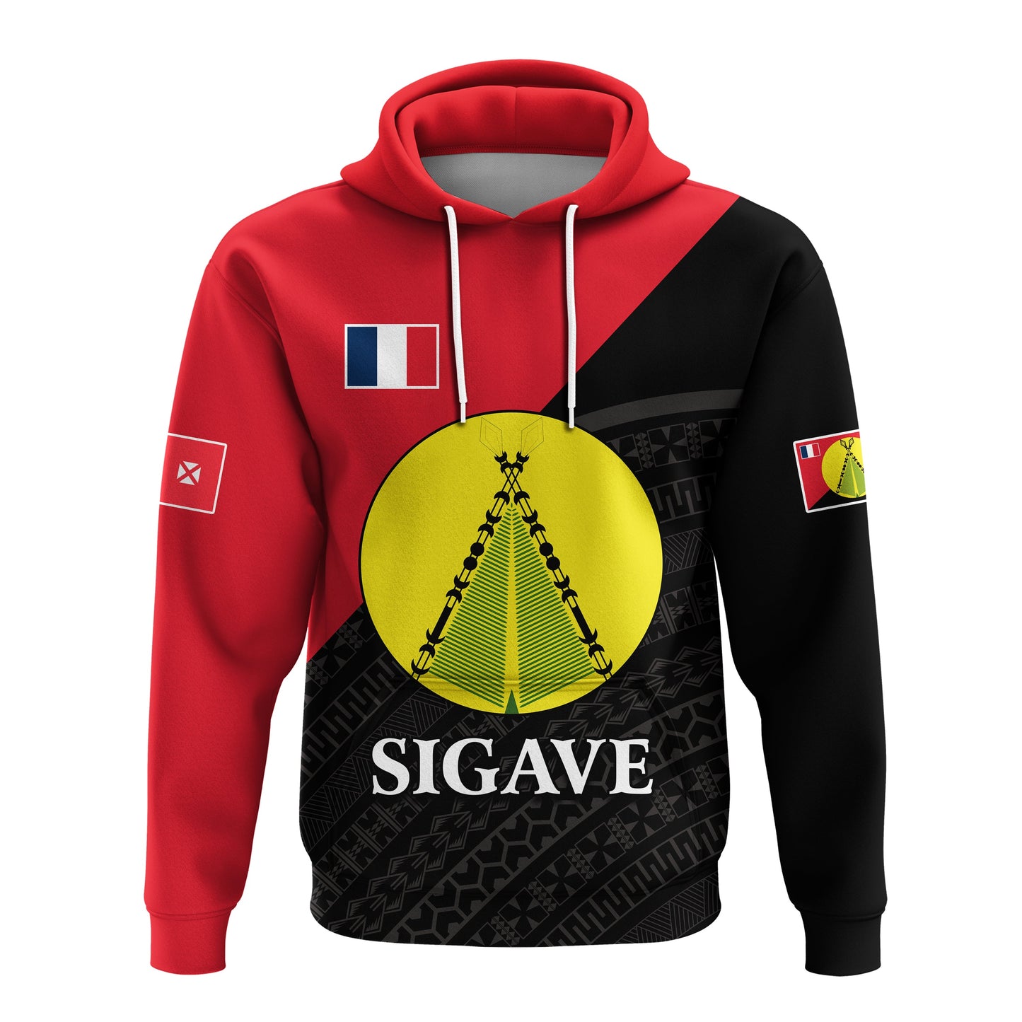 Sigave Chiefdom Wallis et Futuna Hoodie Polynesian Pattern and Flag