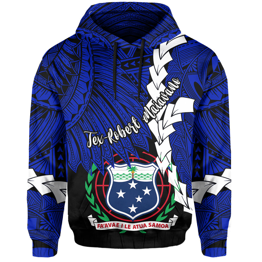 TEX ROBERT MAIAVANO Samoa Polynesian Hoodie Tribal Wave Tattoo Blue Color