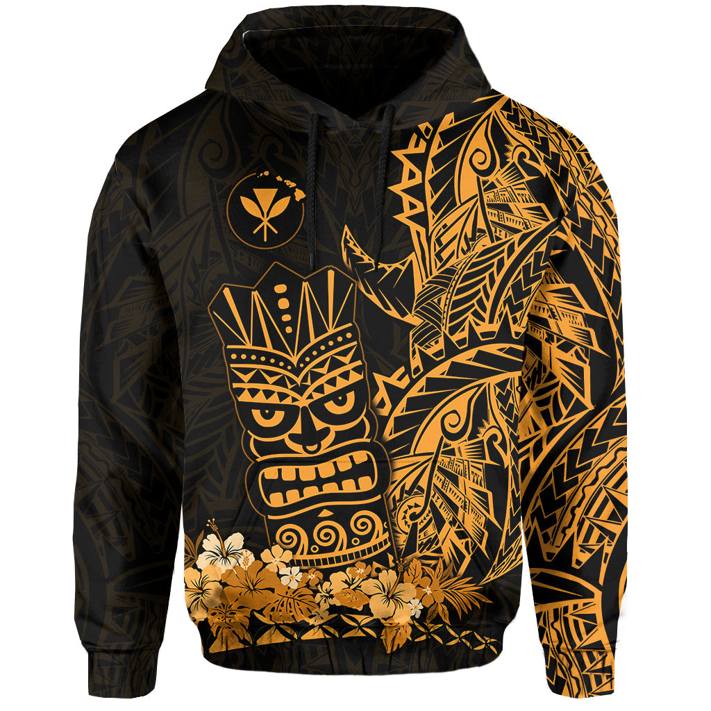 Hawaii Polynesian Hoodie Gold Tiki Masks Hawaiian