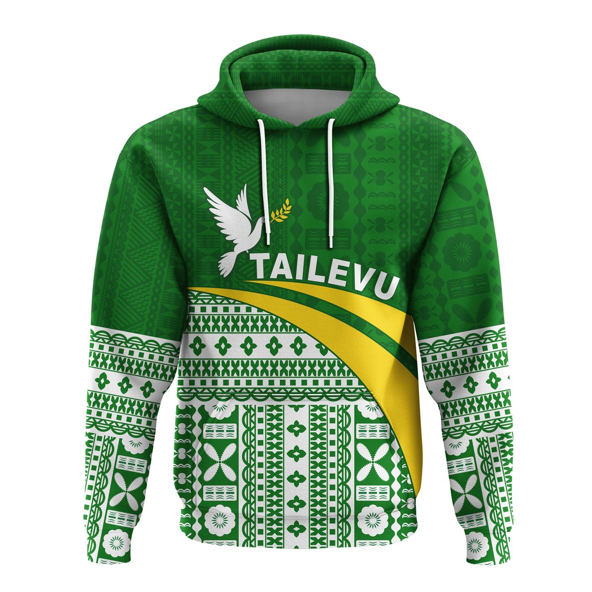 Tailevu Rugby Hoodie Fiji Rugby Tapa Pattern Green
