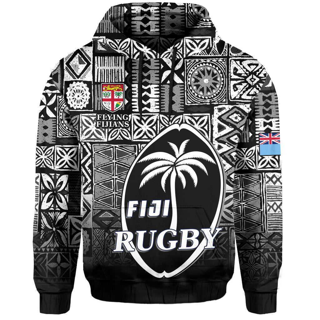 Fiji Rugby Hoodie Flying Fijians Black Tapa Pattern