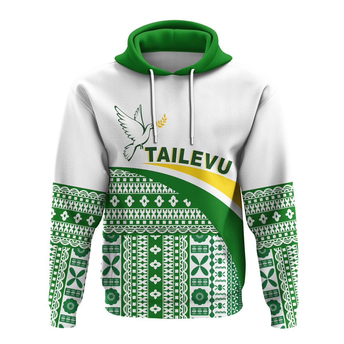 Tailevu Rugby Hoodie Fiji Rugby Tapa Pattern White