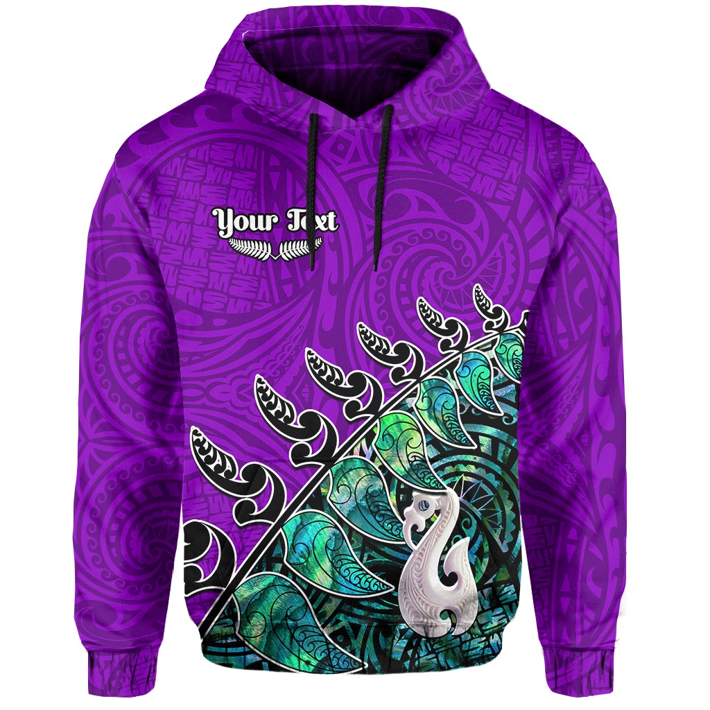 Custom Text New Zealand Maori Hoodie Personalised NZ Fern and Manaia Version Purple Hoodie
